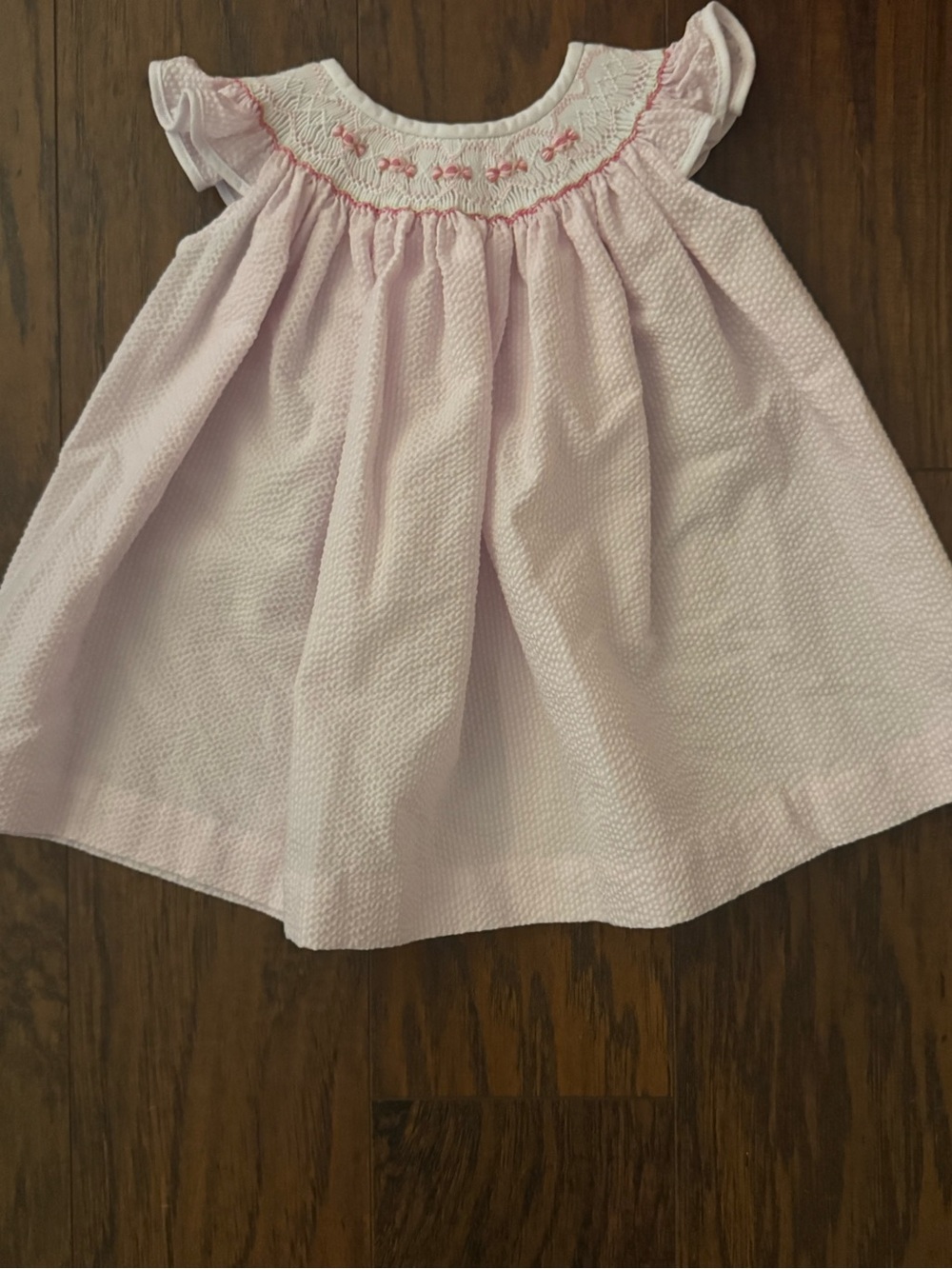 Light Pink Seersucker Smocked Girls' Casual Dress